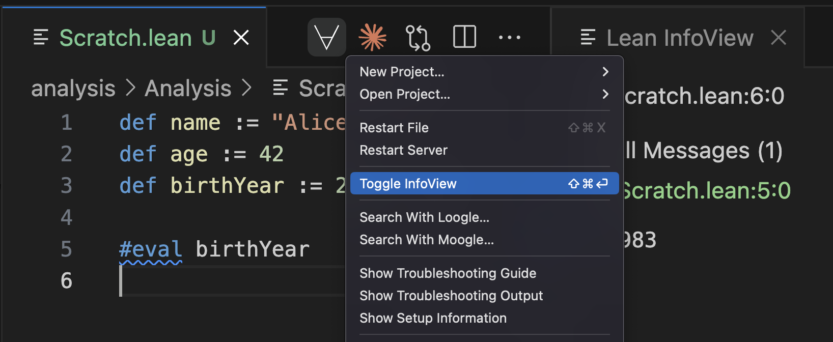 Screenshot of InfoView in VS Code