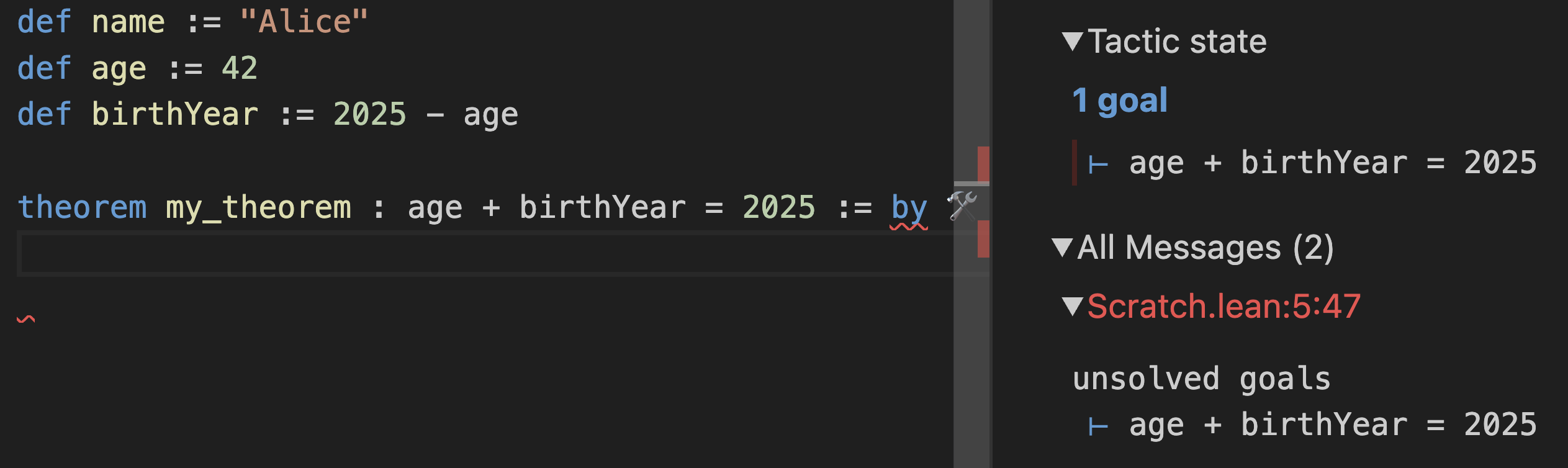 Goal: age + birthYear = 2025